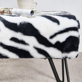 Home Soft Things Zebra Type Ottoman Bench 19" x 13" x 17" Rectangle Footrest Upholstered Mink Fabric Decor for Living Room End of Bed Entryway or Bedroom Sitting Stool with Storage Need Assemble