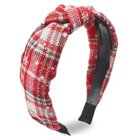 HIFANMM Winter Christmas Headband for Women Girls Top Knot Headbands, Xmas Plaid Stripes Snowflakes Hair Bands Red White Wide Head Bands Christmas Party Supplies Holiday Outfits Accessories