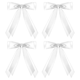 4 Pcs White Bow Alligator Clip, Solid Hair Bows for Women, Satin Polyester Ribbon Ponytail Barrettes with Long Tail, Wedding Dress Decor Accessories, White Hair Bow for Girls