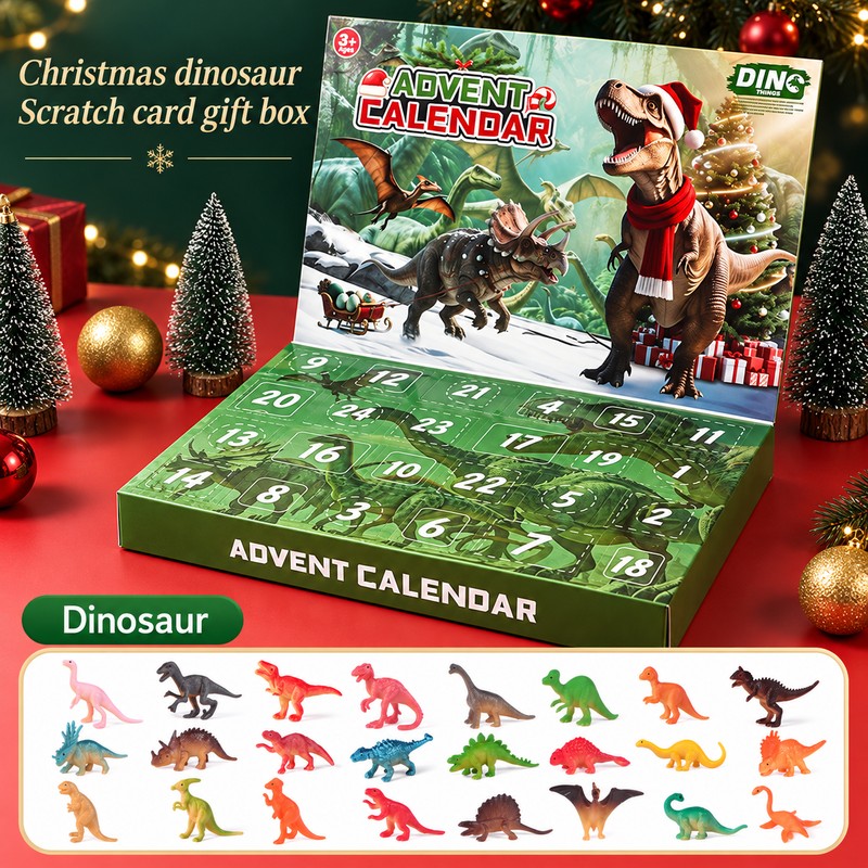 Dinosaur Christmas Countdown Calendar 2026, 24-Day Advent Calendar with 24