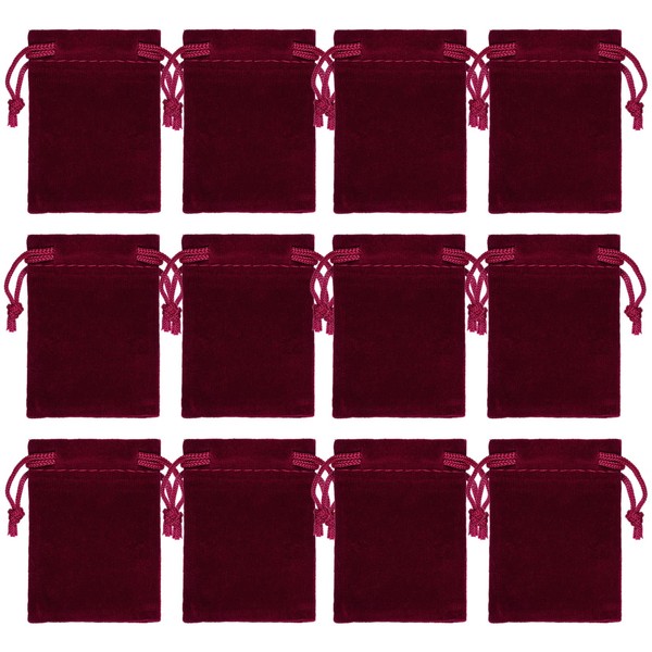 Nydotd 100pcs 2 X 2.8 inch Velvet Cloth Jewelry Pouches Velvet Drawstring Bags Christmas Candy Gift Bag Pouch for Wedding Favors Gifts, Event Supplies Party Favors (Wine Red)
