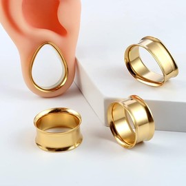 Twolobes 2 Pairs Round Teardrop Double Flared Stainless Steel Ear Gauges Plugs and Tunnels, Size 2 g - 1 Inch Hypoallergenic Surgical Steel Ear Stretcher Expander Body Jewellery, Metal, No gemstone