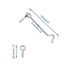 Waziaqoc 5 Inch Hook and Eye Latch (5PCS), Heavy Duty Iron Barn Door Lock Privacy Lock Screw Fixing Type Latch for Sliding Door Barn Door Gate Window Cabin - Silver