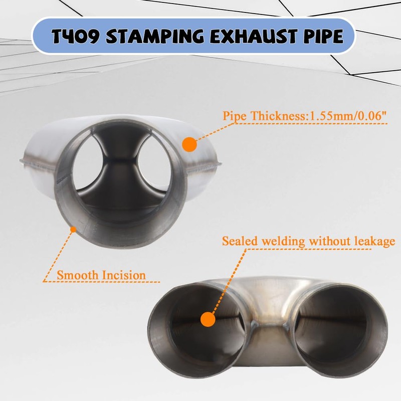 Elifecenter ID 2.5" Exhaust Y-Pipe Adapter, T409 Stainless Steel 2-1/2