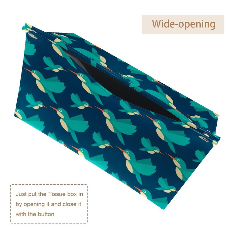 2 Pack Tissue Box Cover Holder, Hummingbirds Pattern Rectangle Leather