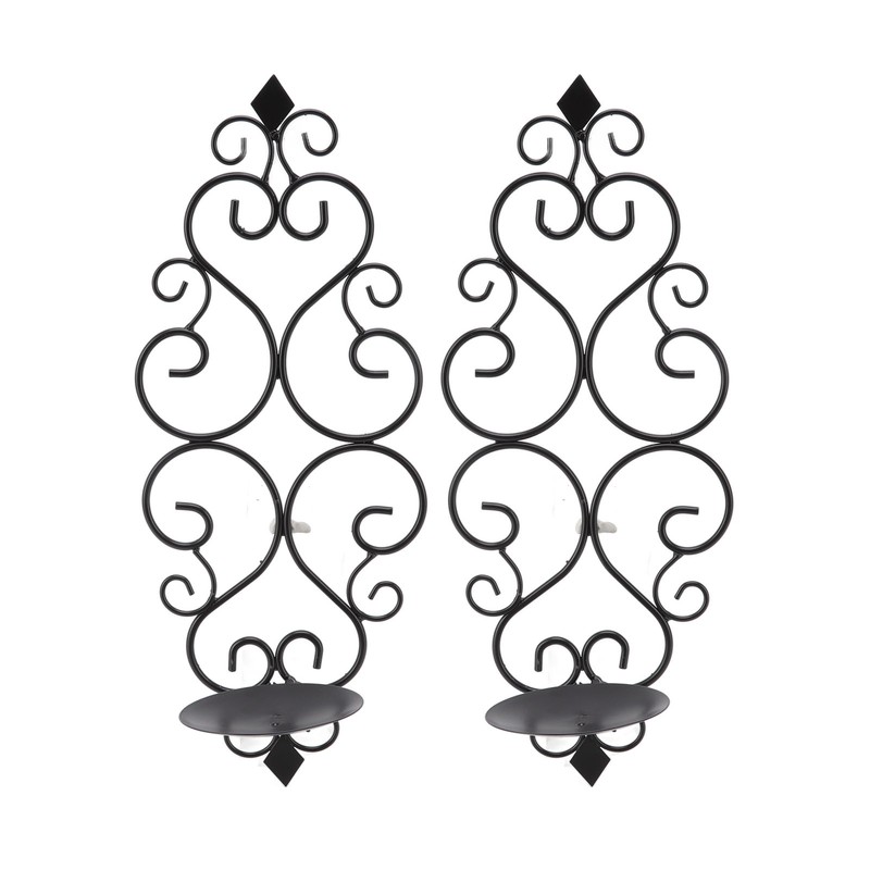 2 Pcs Candle Holder Exquisite Classical Style Black Iron Wall