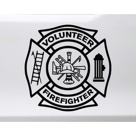 Minglewood Trading Yellow - Volunteer Firefighter Vinyl Decal - VFD Fire Dept Maltese Cross - Die Cut Sticker - 8w x 8h inches