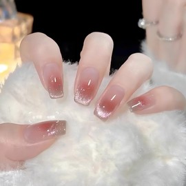 [ALLEVG]ネイルチップ 30枚入マグネットタイプ ピンク付け爪 猫目石 春夏 人気 和風 かわいい シンプル おしゃれ 成人式 入学式 卒業式 結婚式 パーティー 花嫁ネイル