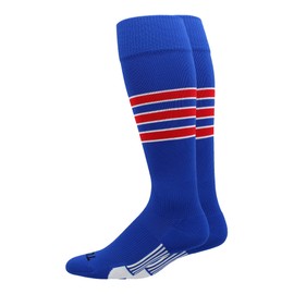 MadSportsStuff Dugout 3 Stripe Baseball Socks (Royal/Scarlet/White, Large)