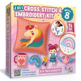 2 en 1 punto de cruz, kit de bordado para niños