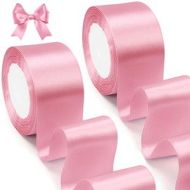 qingmeng 44 m Satin Ribbon Pink, 50 mm Gift Ribbon Wide, Pink Ribbon, Silk Ribbon Wedding Fabric, Rose Gold Gift Ribbons for Christening Birthday Decoration Gift Wrapping