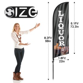 FSFLAG Liquor Feather Flag Banner, 98" x 22" Black, Attention-Grabbing Design for Liquor Business Promotion