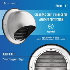 calimaero® KWG 5 inch Round Stainless Steel Ventilation Grill Hood with Rubber Seal Fits only with Metal Ducts