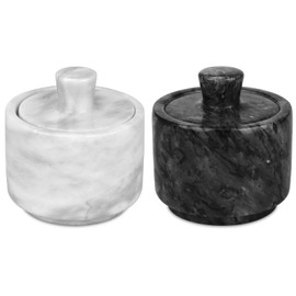 HESHIBI Marble Salt Cellar with Lid, White and Black Stone Salt and Pepper Bowl Box Container Jar Holder Well Keeper Dish Pig Crock