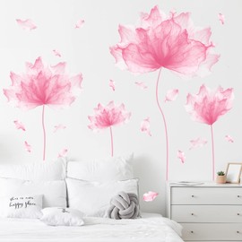 RoyoLam 39.3'' x 32.6'' Huge Flower Petal Wall Decals Living Room Floral Wall Stickers Removable Peel and Stick Waterproof Wall Art Decor Stickers for Bedroom Bathroom Office (Pink)