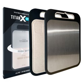 TitanX Pro Dual-Surface Titanium Cutting Board – One Side Titanium, Other Side Eco-Friendly Wheat Straw Surface for Versatility and Durability
