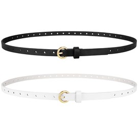 Waist Wow 2 Pack Women Skinny Belts for Jeans Dress Thin Faux Leather Belt for Ladies with Adjustable Gold Buckle,XXL