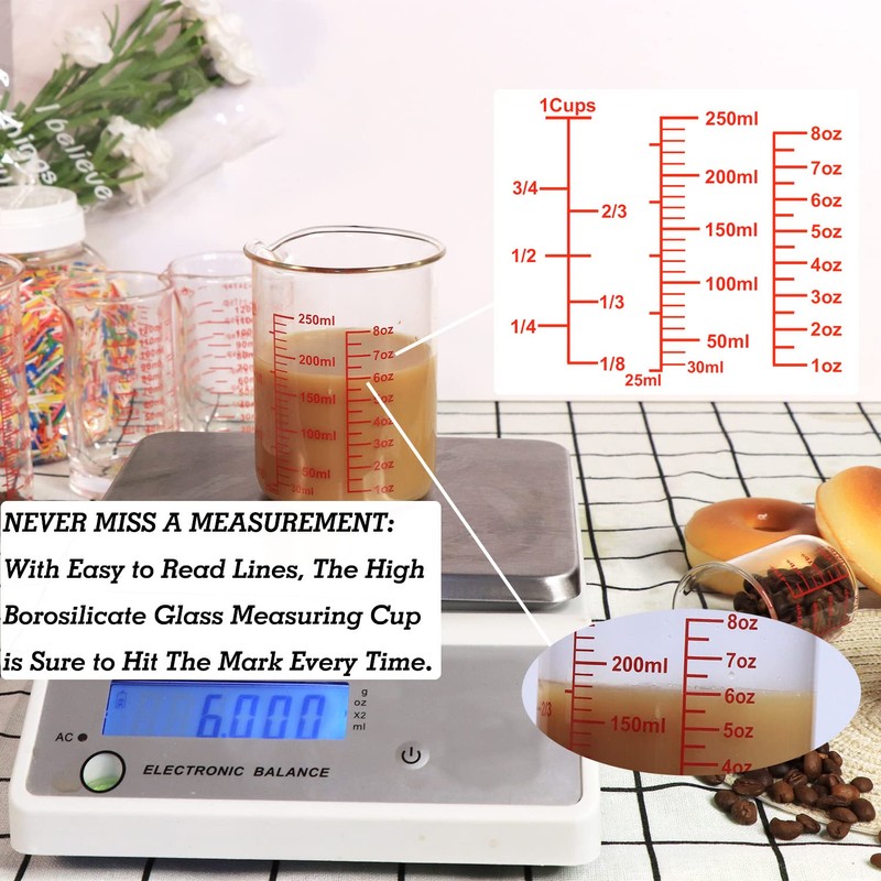 High Borosilicate Glass Measuring Cup Set-V-Shaped Spout，Includes 250ml(8OZ), 500ml(16OZ), and
