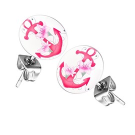 Mianova Small, Round, Stud Earrings, silver-plated with Motif, for Women or Children, Stainless Steel
