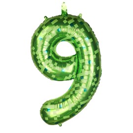 40 Inch Giant Green Pixel Number 0-9 Foil Balloons, Large Number Balloons Birthday Party Decoration Supplies (Number 9)