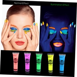 LALAFINA 5pcs Fluorescent Body Paint Face Paint Set Safe Washable Neon White Uv Reactive