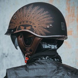 JQF Gear Retro Motorcycle Helmets for Men Women Open Face Helmets Sun Visor Quick Release Buckle MM107 DOT Approved Half Face Crusier Helmet (Chiefs Crown, XL)