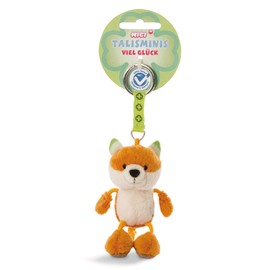 Nici 47552 7 cm Talisminis, Fox Cuddly Toy Pendant with Key Ring for Lanyard, Key Holder, Bag Pendant with Message, Orange/Beige