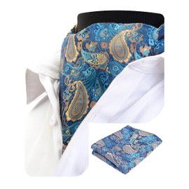 GUSLESON Men's Cravat Paisley Necktie Floral Jacquard Woven Gift Ascot Tie and Pocket Square Set (0603-13)