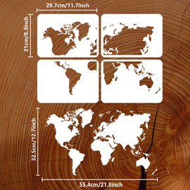 FINGERINSPIRE 4 Pcs Big World Map Painting Stencil 8.3x11.7 inch Reusable World Map Combination Pattern Drawing Template Continental Plate Decor Stencil for Painting on Wood Wall Fabric Furniture
