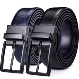 Beltox Fine Men's Dress Belt Leather Reversible 1.25 Wide Rotated Buckle Gift Box?Black/Blue Belt with 0440 Black Buckle,34-36?
