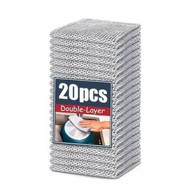 20 Counts Dishwashing Rags，Multipurpose Non-Scratch Wire Dishcloths for Wet and Dry Use, Reusable Wire Cleaning Cloths for Kitchen, Sinks, and Pans Silver Removable, Washable & More:_20-Pack