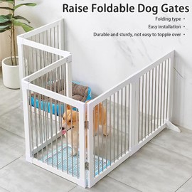 Foldable Wooden Dog Gates 82.6" Wide, 27.5" Tall Freestanding Pet Gate Dog Fence No-Installation Puppy Safety Fence Extra Wide Puppy Barrier for Doorways,Stairs, or Hallways-4 Panel，White