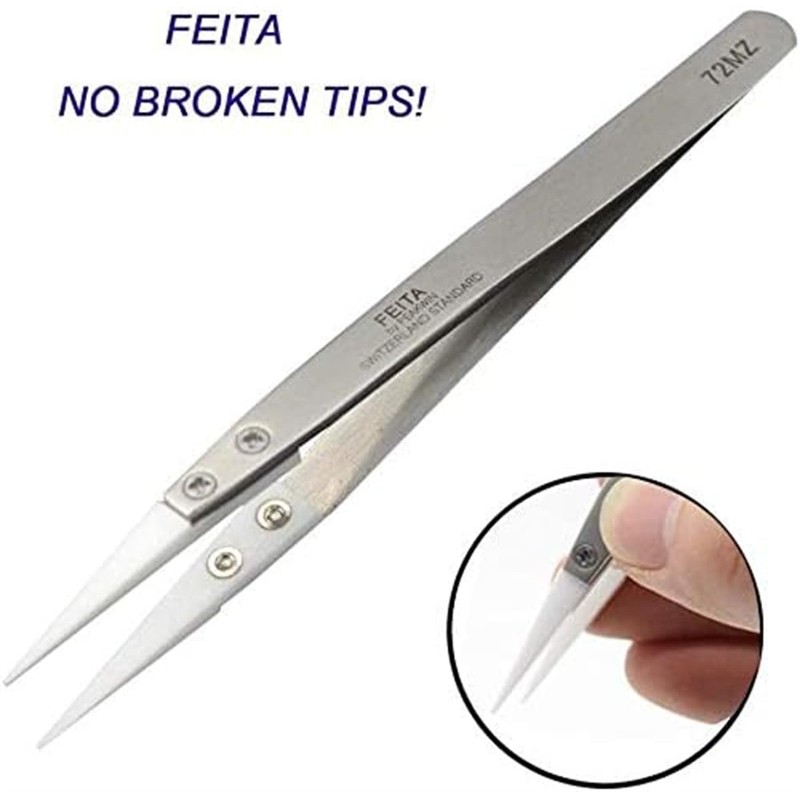 FEITA Precision Ceramic Tweezers with Heat-Resistant and Magnetic-Resistant White Pointed