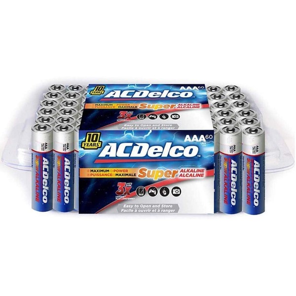 ACDelco 60-Count AAA Batteries, Maximum Power Super Alkaline Battery, 10-Year Shelf Life, Recloseable Packaging