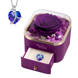 WILDLOVE Preserved Real Purple Rose with Heart Necklace, Mothers Day Flowers Gifts for Mom Grandma Wife, Best Presents for Moms
