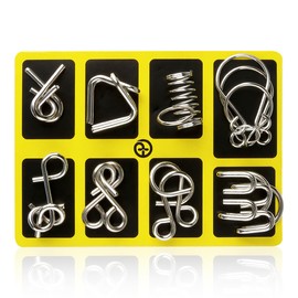 Thyonta 8PCS Puzzle Solving Double Nickel-Plated ABC Unlocking Ring Nine Consecutive Rings Puzzle Metal Toys for Exercising Hand-Brain Ability