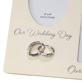 Haysom Interiors Contemporary 30 Years Together Then and Now Pearl Anniversary Light Beige Frame with Double Silver Rings | Beautiful 30th Anniversary Picture Frame