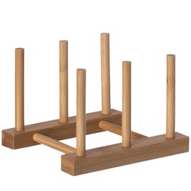 Basicwise Set of 2 Bamboo Wooden Dish Drainer Rack, Plate Rack, and Drying Drainer (2 Grid) (QI004355B.2)