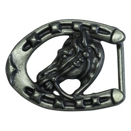BELTINGER Belt Buckle Horse Head with Horseshoe 4.0 cm Buckle Interchangeable Buckle Belt Buckle Riding Accessories 40 mm Solid for Riding Outfit, Antique silver