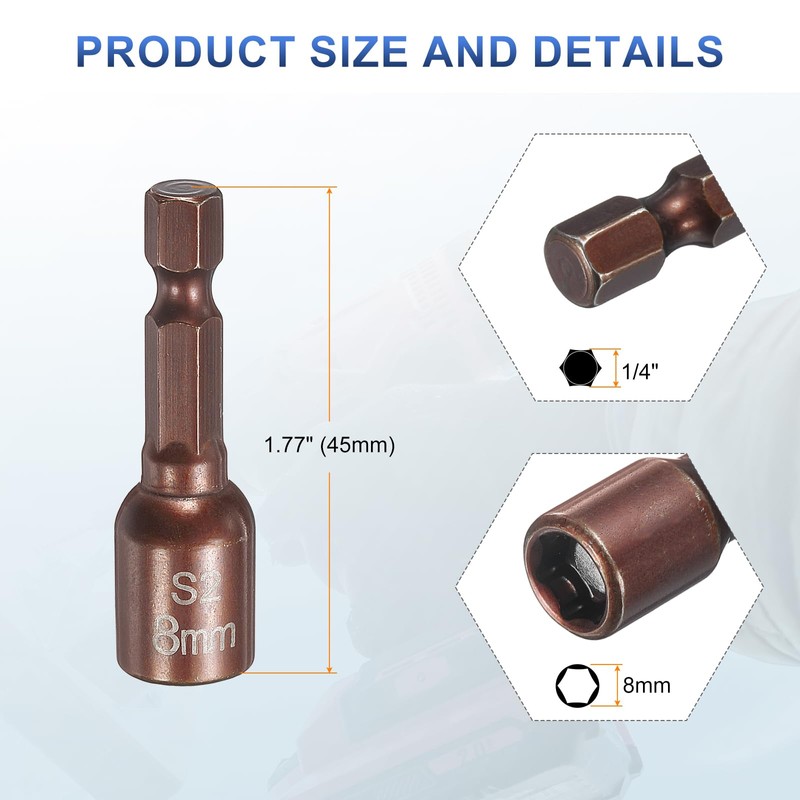 HARFINGTON 5pcs Magnetic Nut Driver 8mm Hex Drive Socket 1.77"