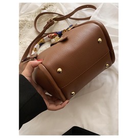 MakeMeChic Women's Scarf HandBags PU Leather Old Money Elegant Bucket Handbags Brown One Size