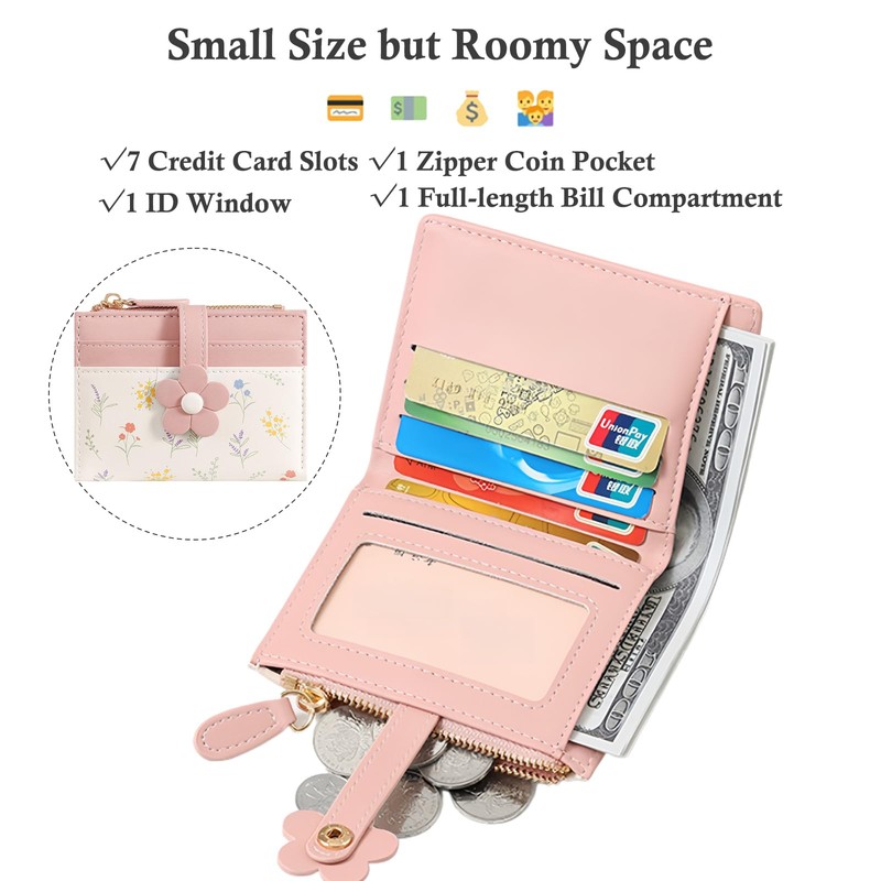 Bakurok Small Wallet Women RFID Vegan Leather Bifold Compact Card