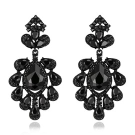 EVER FAITH Crystal Earrings Wedding Rhinestone Earrings with Flowers Black Black Tone