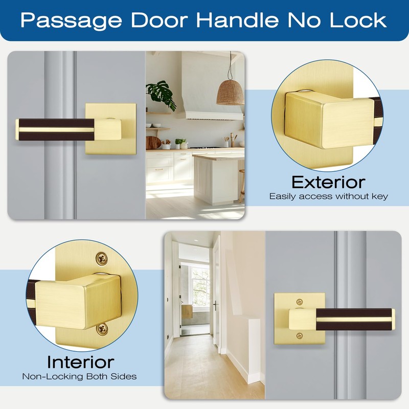 EHOMEWARE 1 Pack Gold Door Lever with Bronze Leather Handle,