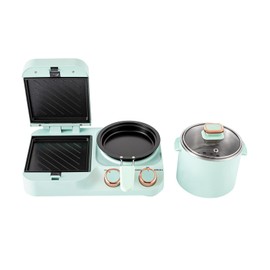 1050W Breakfast Station, 3 in 1Retro Household Breakfast Maker, Electric Mini Toaster Bread Breakfast Sandwich Maker, Breakfast Machine with Frying Pan, Boiling Pot, Food Steamer