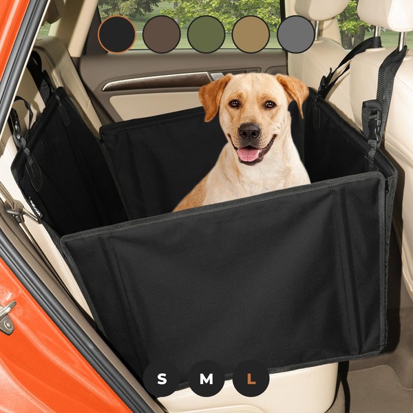Extra Stable Dog Car Seat - Reinforced Car Dog Seat for Medium-Sized Dogs with 4 Fastening Straps - Robust and Waterproof Pet Car Seat for The Back Seat of The Car (L Size, Black)