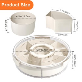 AYauGamA Divided Serving Tray with Lid and Handle, Portable Snackle Box Container for Fruits Snacks Charcuterie Organizer, Spinning Rounded Veggie Tray for Kitchen, Party, Travel and Picnic