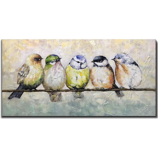 V-inspire Paintings，24x48 Inch Hand Painted Abstract Animal Canvas Art Bird Oil Painting Modern Home Decor for Wall Canvas Living room bedroom dining room Decoration Wood Inside Framed Ready to Hang