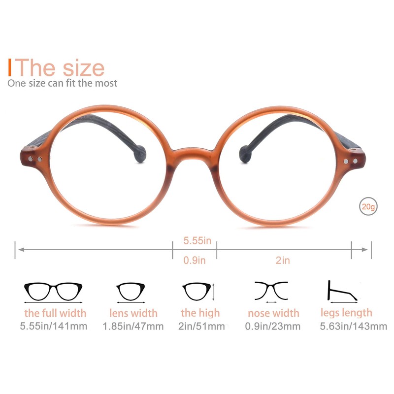 TISHUI Round Reading Glasses +2.50 for Women Men Blue Light