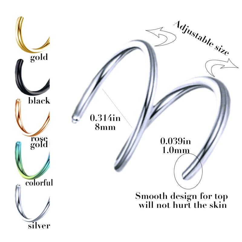 Tanreeqee 18G Double Nose Ring for Single Piercing Stainless Steel